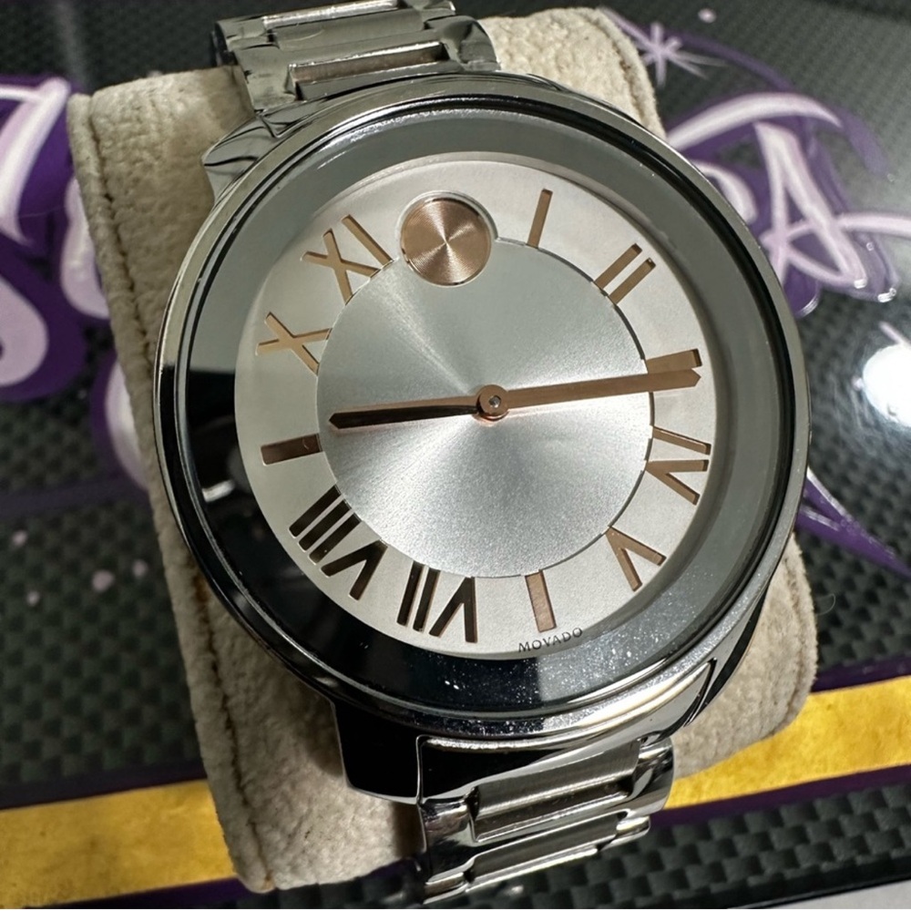 Movado Silver and Rose Gold Woman’s Bold Watch